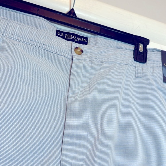 NWT U.S. Polo Assn. Flat Front Striped 12” inseam Cotton Blue Short 46 waist NWT - Picture 4 of 10